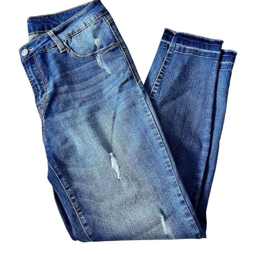 Kensie Distressed Skinny Jeans with Raw Hem - Size 10
